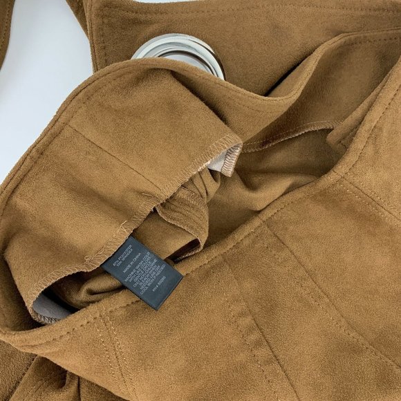 Express Wrap Skirt Brown Tan Faux Suede Tie Waist Pencil High Waist - Picture 11 of 12